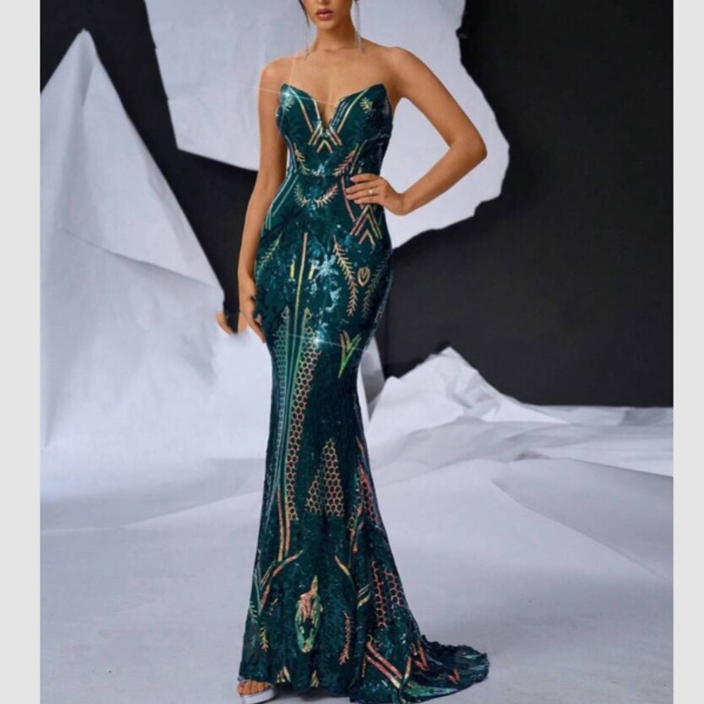 Luxe mermaid hem party formal evening wedding gown dress - Picture 6 of 7